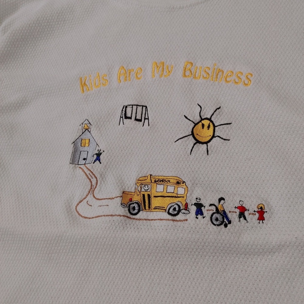 90s Teacher Kids Are My Business Waffle Knit T-Shirt XL White USA  Embroidered
